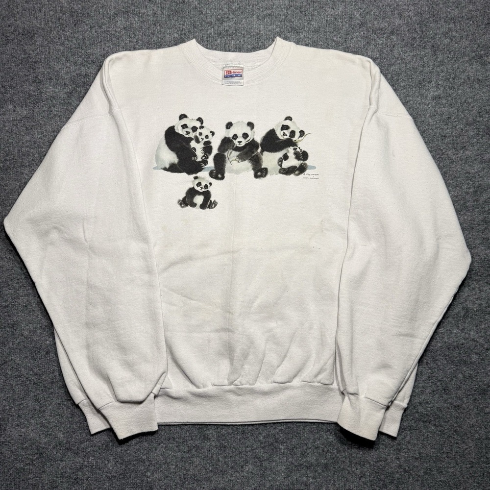 vintage 1990s Hanes crewneck sweatshirt featuring the "Panda Family" Size